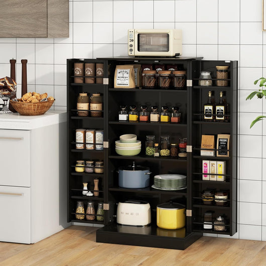 Credenza da Cucina, Mobile da Cucina Moderno con 6 Ripiani Regolabili, per Cucina, Sala da Pranzo e Soggiorno, 60 x 40 x 120 cm (Nero)