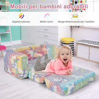 Divano Poltrona per Bambini 2 in 1 con Schienale Ribaltabile, Divano Multifunzionale per Bambini con Copertura in Flanella Rimovibile, per Bambini Sotto 12 Anni