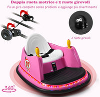 Veicolo Elettrico Macchina Elettrica Design Autoscontro per Bambini, Girevole a 360°, con Luci e Musica, con Telecomando, per Bambini 2-5 Anni (Rosa)