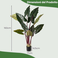 Pianta Artificiale di Taro Arcobaleno 160 cm, Finta Pianta in Vaso Pre-piantato con 11 Foglie Finte, Steli Flessibili, Albero Decorativo Moderno per Ufficio e Casa