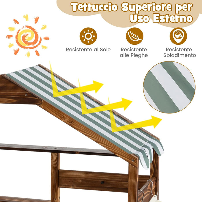 Set da Cucina per Bambini, Cucina da Giardino con Tettoia, Rubinetto Girevole e Lavello Rimovibile, Fornelli e Manopole Realistici, Lavagna, per Bambini 3-7 Anni