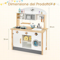 Cucina Giocattolo per Bambini in Legno, Set da Cucina per Bambini con Forno a Microonde, Accessori Vari per Cucinare, per Bambini 3 Anni +