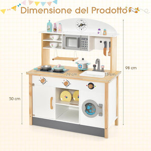 Cucina Giocattolo per Bambini in Legno, Set da Cucina per Bambini con Forno a Microonde, Accessori Vari per Cucinare, per Bambini 3 Anni +