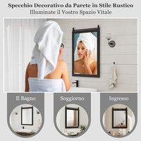 Specchio da Parete 76,5 x 56 cm, Specchio Rettangolare con Cornice in Legno e Staffa in Metallo, Specchio da Bagno Corridoio Soggiorno, Bianco (Nero)