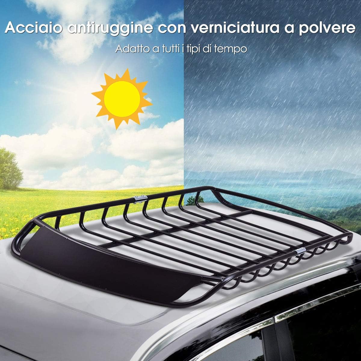 Portapacchi da Tetto Universale, Bagagliera Portabagagli Auto Tetto Portata 110kg, Nero, 120 X 98 X 16,5 cm (Nero, stile 1)