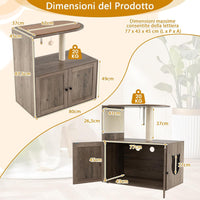 Lettiera Chiusa per Gatti 87,5 cm, Torre per Gatti in Legno con Pali per Graffiiare in Sisal, Cuscino, Palla Pendente e Piattaforma Superiore, Albero per Animali Domestici