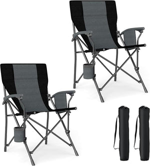 Sedia da Campeggio Portatile, Sedia da Esterno Pieghevole in Tessuto Oxford con Porta Bicchiere e Tasca Laterale, Seduta in Metallo Resistente con Sacca di Trasporto, Portata 160 kg (Nero,2)