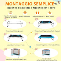 Trampolino Rettangolare per Bambini 3-in-1 190 x 124 cm, Tappetto Elastico per Bambini da Esterno ed Interno con Rete, Altalena, Barra, Copertura e Design senza Fessure