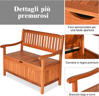 Panchina da Giardino con Contenitore di Legno, Cassapanca da Esterno 2 Posti con Strato Interno Impermeabile, per Cortile e Ingresso, Portata 360 kg, 107 x 59 x 90 cm (Modello 2)