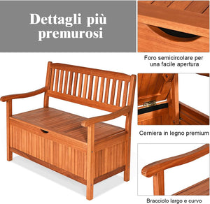 Panchina da Giardino con Contenitore di Legno, Cassapanca da Esterno 2 Posti con Strato Interno Impermeabile, per Cortile e Ingresso, Portata 360 kg, 107 x 59 x 90 cm (Modello 2)
