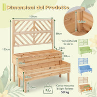 Fioriera da Giardino a 2 Livelli con Traliccio, Letto Rialzatto con Gambe in Legno, Foro di Drenaggio, Fioriera da Interno ed Esterno per Frutta, Verdura, Fiori ed Erbe Rampicanti (Legno)