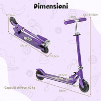 Monopattino per Bambini Pieghevole e Portatile, Monopattino a 2 Ruote con Manubrio Regolabile, Ruote Luminose a LED, Freno Posteriore e Tracolla, Ideale per Bambini e Bambine 3+