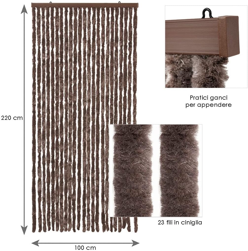 Tenda in Ciniglia 120x230 cm Porta Ingresso ProteggiSole Antimosche Lavabile Regolabile Marrone