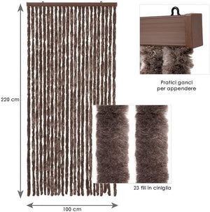 Tenda in Ciniglia 120x230 cm Porta Ingresso ProteggiSole Antimosche Lavabile Regolabile Marrone