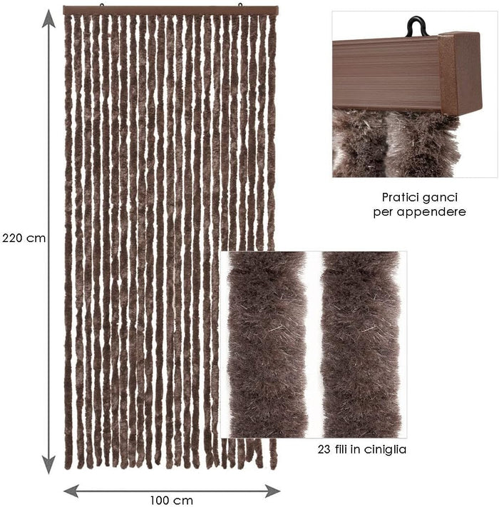 Tenda in Ciniglia 120x230 cm Porta Ingresso ProteggiSole Antimosche Lavabile Regolabile Marrone