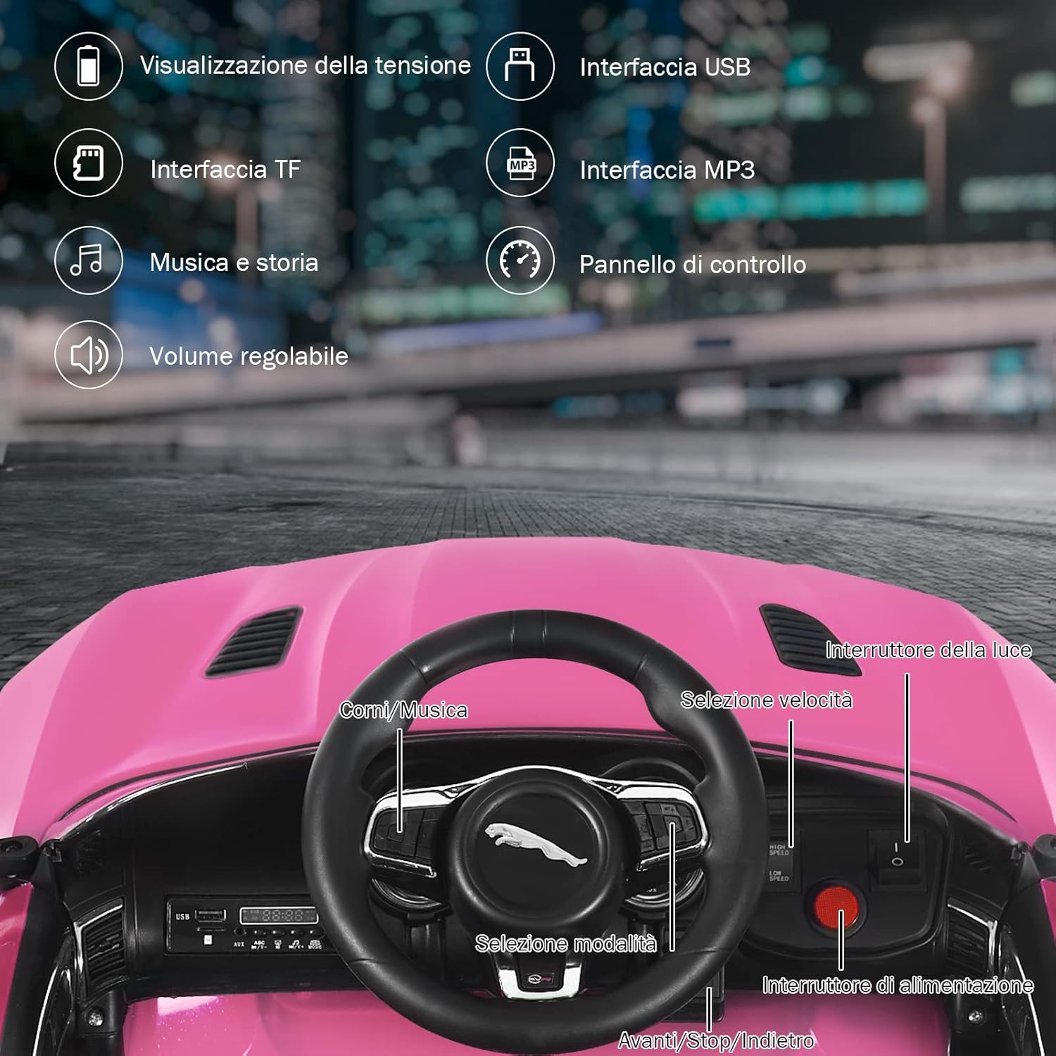 Jaguar Auto Elettrico 12 V per Bambini, Macchina Elettrica con Telecomando, con Luci Musica Storia, Avvio Lento, Velocit¨¤ 3-5 km/h (Rosa)