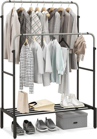 Stand Appendiabiti in Metallo, Doppio Asta Appendiabiti con Altezze Regolabili, Porta Abiti per Camera da Letto, 108x50x120/125 cm