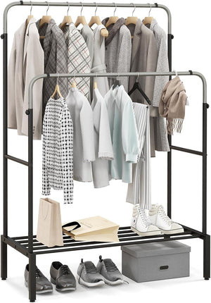 Stand Appendiabiti in Metallo, Doppio Asta Appendiabiti con Altezze Regolabili, Porta Abiti per Camera da Letto, 108x50x120/125 cm