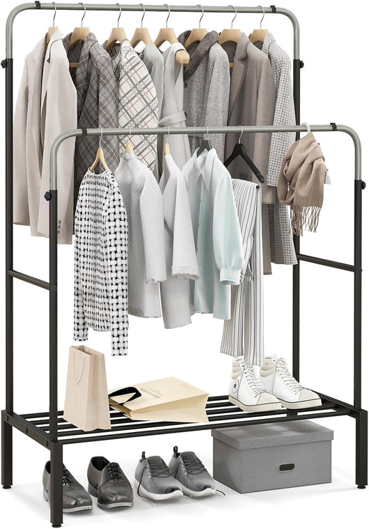 Stand Appendiabiti in Metallo, Doppio Asta Appendiabiti con Altezze Regolabili, Porta Abiti per Camera da Letto, 108x50x120/125 cm