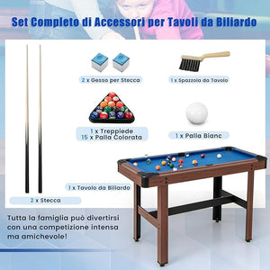 Tavolo da Biliardo, Tavolo da Gioco Biliardo in Legno con Set di Palline 2 Steccette 2 Gessi Triangolo Spazzola, Mini Tavolo da Biliardo per Sala Giochi bar Palestra, 122x61x76 cm