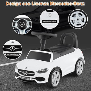 Mercedes Benz Macchinina Cavalcabile a Spinta per Bambini, Auto da Gioco con Volante Clacson e Suono, Spazio di Archiviazione, Auto a Spinta per bambini 1-3 Anni (Bianco)