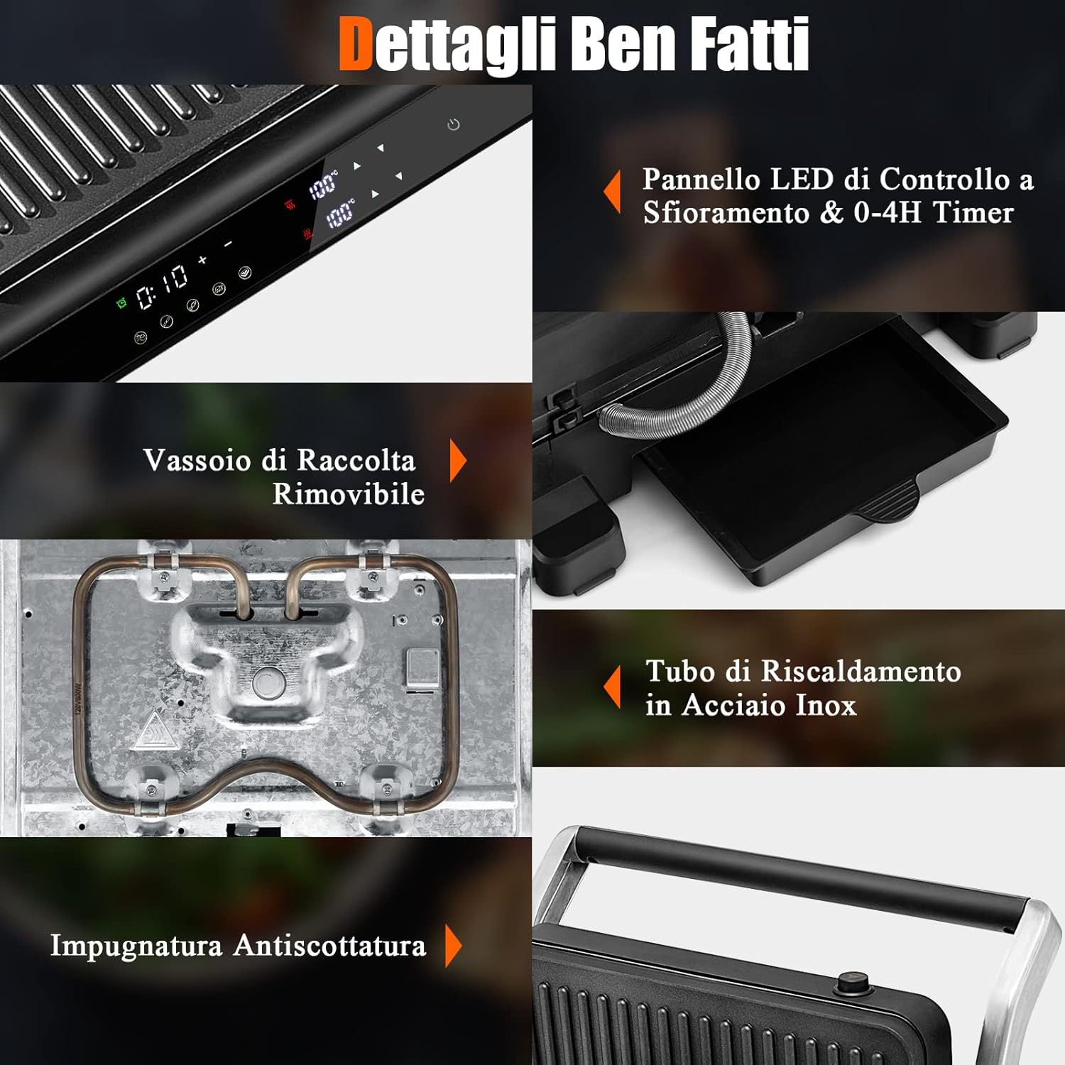 3 in 1 Piastre per Panini 2000 W, Bistecchiera Elettrica con 5 Modalità Automatiche, Cottura Bifacciali, Timer 0-4H e Display a LED, Materiale Antiaderente, Ideale per Panini e Barbecue