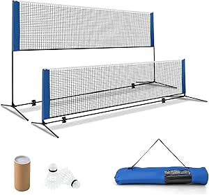 Rete da Badminton 310/420 cm Portatile e Regolabile in Altezza, Set di Rete da Badminton con 2 Volani, Tappi per Piedi, Morsetti e Borsa, per Pallavolo e Pickleball