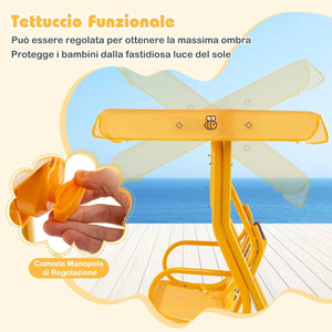 Altalena da Esterno per Bambini, Panchina a Dondolo a 2 Posti con Struttura in Metallo, Tetto Regolabile e Cinture di Sicurezza, per Bambini 3+Anni, Portata 80 kg (Giallo)