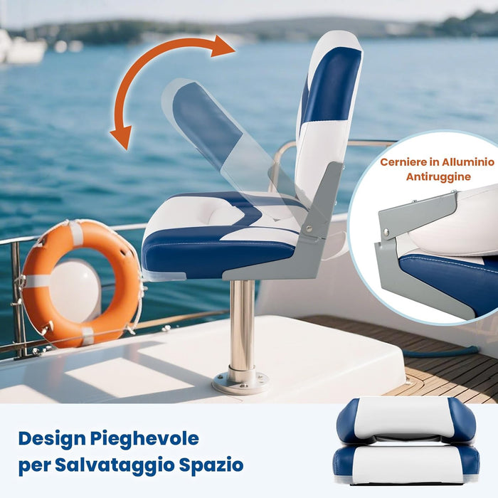 Set di 2 Sedie da Barca, Sedili Alti da Barca Pieghevole Morbide Imbottite Spesse, Sedile Nautica Ergonomico per Imbarcazioni da Pesca, 42 x 49 x 51 cm, Blu e Bianco
