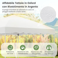 Gazebo Pop-up da Esterno 3 x 3 m, Gazebo Pieghevole con Borsa con Ruote, 8 Picchetti, 4 Ancore, 4 Corde Antivento, 4 Sacchi di Sabbia, Tendone Impermeabile per Eventi Commerciali (Bianco)