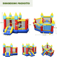 Castello Gonfiabile Per Bambini, con Scivolo, 100 Palline, Borsa di Trasporto e Kit di Riparazione, per 3 Bambini 3-10 anni, Regalo Perfetto per Bambini (con Soffiatore 450W)