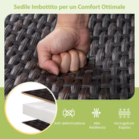 Panchina a Dondolo da Giardino in Rattan, Panca Dondolo Intrecciata per 2 Persone, con Seduta in Schiuma e Braccioli, Poltrona a Dondolo per Giardino, Cortile, Portata 360 kg