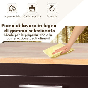 Carrello da Cucina, Carrello di Servizio con Ruote e Maniglia, 3 Ante e 2 Cassetti, Ideale per Cucina Ristorante Bar, 122x46x92,3 cm (Marrone)