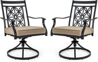 Sedie Girevoli per Giardino, Set di 2 Sedie da Esterno con Telaio in Metallo Resistente, Cuscino Morbido, Schienale a Motivo Floreale, Sedia Girevole per Giardino e Balcone