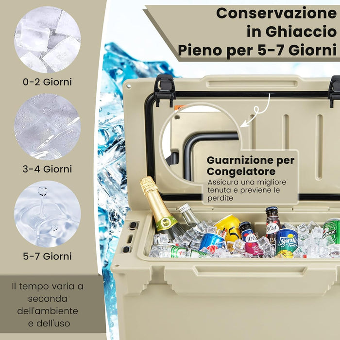 Frigorifero da Campeggio da 28 Litri, Frigo Portatile con Manico Resistente e Scarico, Freddo Fino 5-7 Giorni con Portabicchieri Integrati per Barbecue, Campeggio, Picnic, Pesca