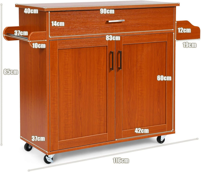 Carrello da Cucina con Ruote di Gomma, Scaffale per Microonde Carrello Servizio, Credenza Cucina Legno Moderno Elegante, 116 x 37 x 85 cm (Marrone)