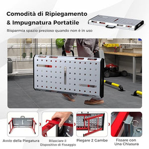 Tavolo da Lavoro Pieghevole, Banco da Lavoro Portatile con Altezza Regolabile a 7 Livelli e 2 Staffe da Saldatura, Capacità di Carico 450 KG (Modello 2)