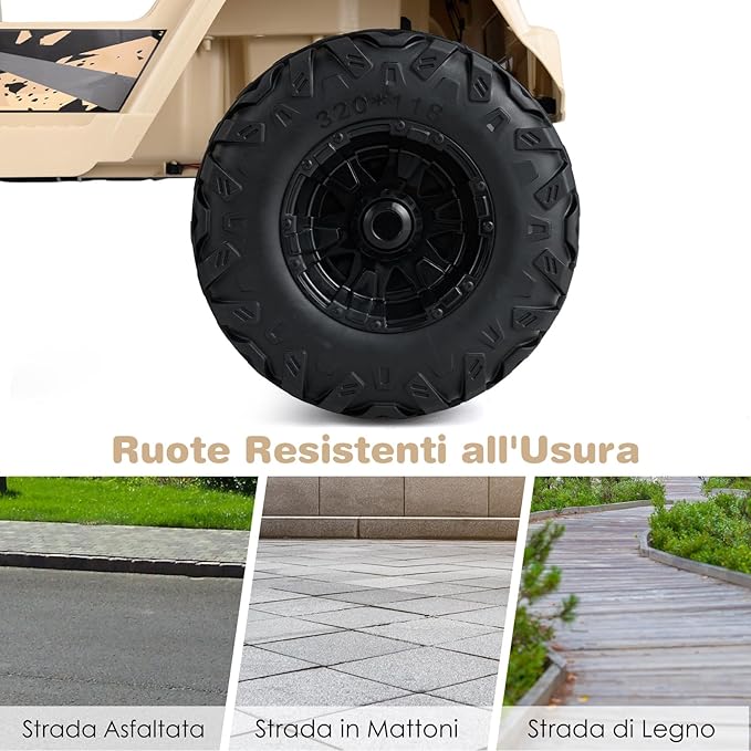 12V Auto per Bambini con Telecomando, Macchina Elettrica con 2 Posti Musica Porta USB e Luce, Velocità Regolabile 2,6-6km/h, per 3-8 Anni (Cachi)