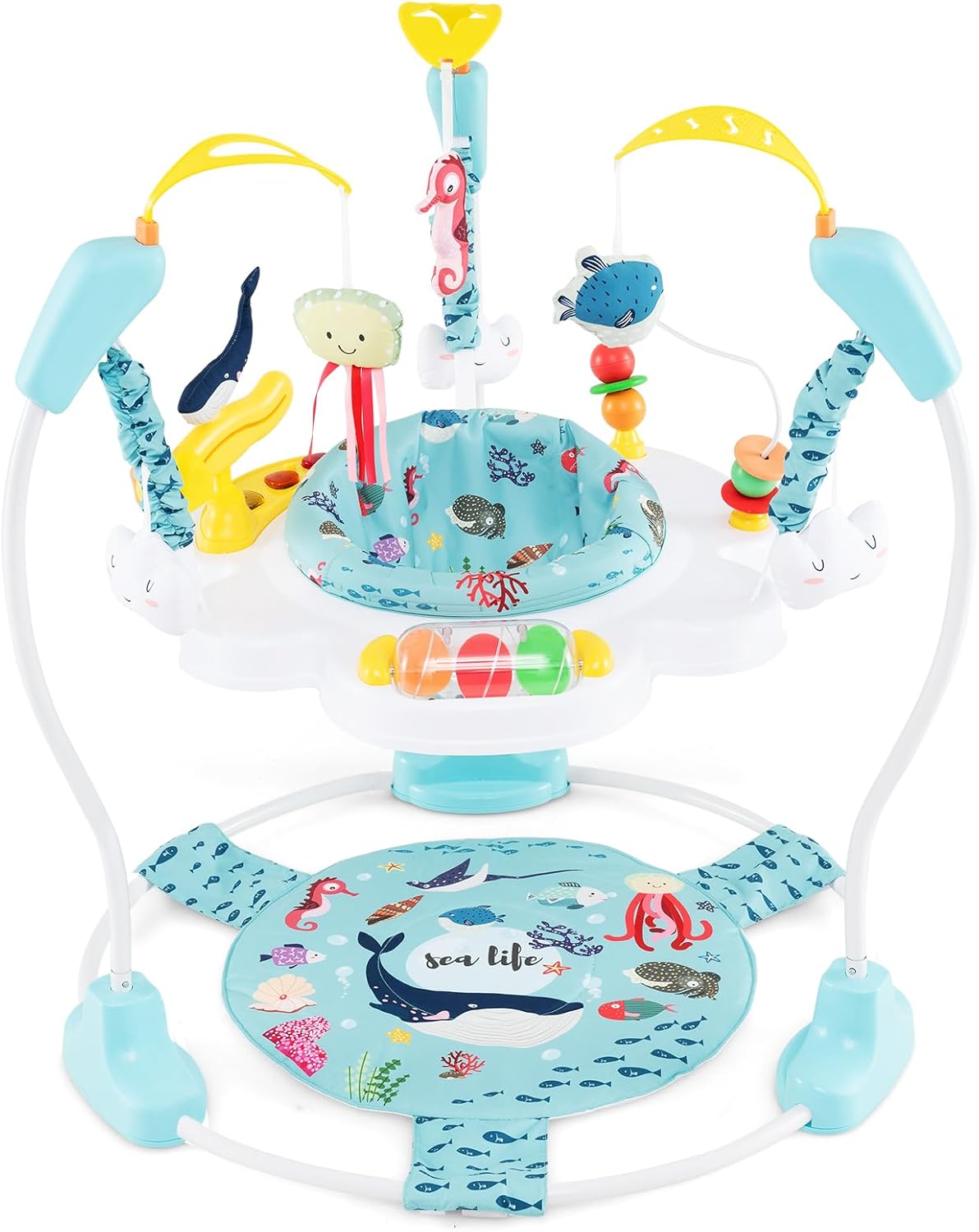 Jumperoo per Bambini, Centro attività Saltella con Altezza Regolabile, Gioco Saltellante con Sedile Girevole a 360°, Saltarello per Neonati con Luci e Suoni per Bambini 6+ Mesi (Azzurro)