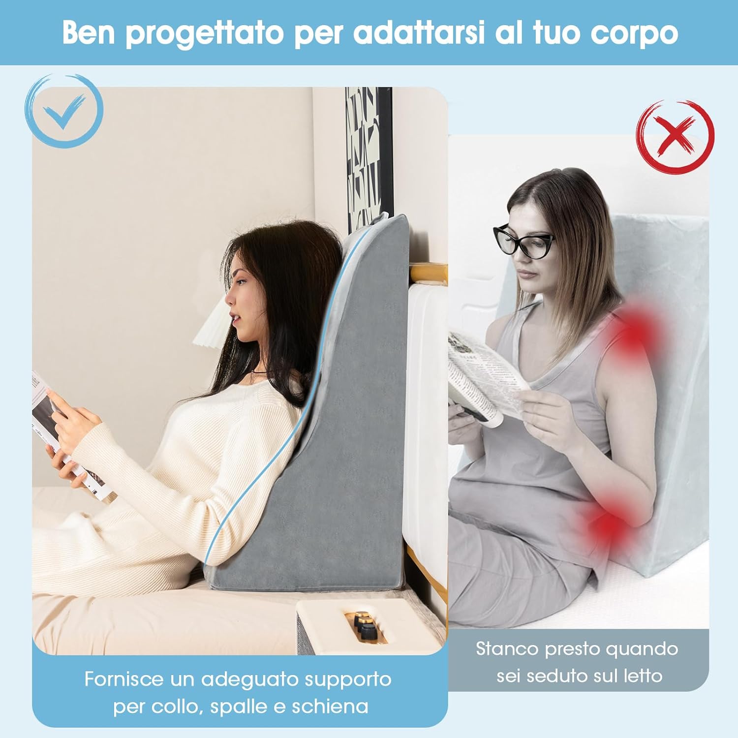 Cuscino a Cuneo per Letto e Divano, Cuscino con Design Curvo unico e Fodera Lavabile, Cuscino a Cuneo Ergonomico in Spugna, per Camera da Letto, Soggiorno