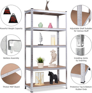 Scaffale per Garage, Scaffalatura a 5 Ripiani, Capacità 175kg Ogni Ripiano, Struttura Acciaio Resistente, 180x90x40cm