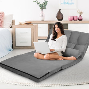 Divano Letto da Terra con 2 Cuscini, Divano Letto Pieghevole con Schienale Regolabile a 6 Livelli, Ideale per Camera da Letto e Soggiorno (Grigio)