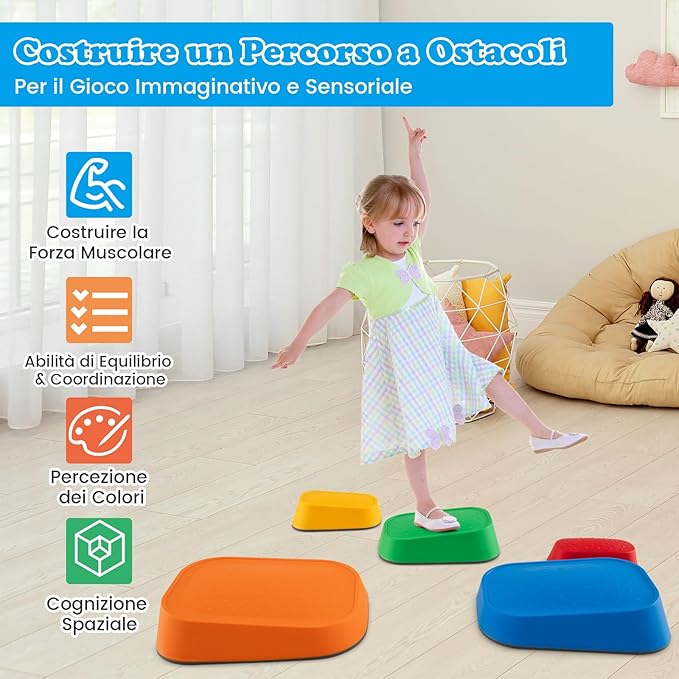 Pietre di Bilanciamento per Bambini 3+ Anni, Pietre Impilabili Antiscivolo da Interno/Esterno, Stepping Stones per Promuove la Coordinazione dell'Equilibrio e la Forza