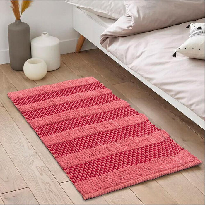 Tappeto Camera Scendiletto Bagno 60x120 Cm Cotone Intrecciato Morbido Assorbente Rosa