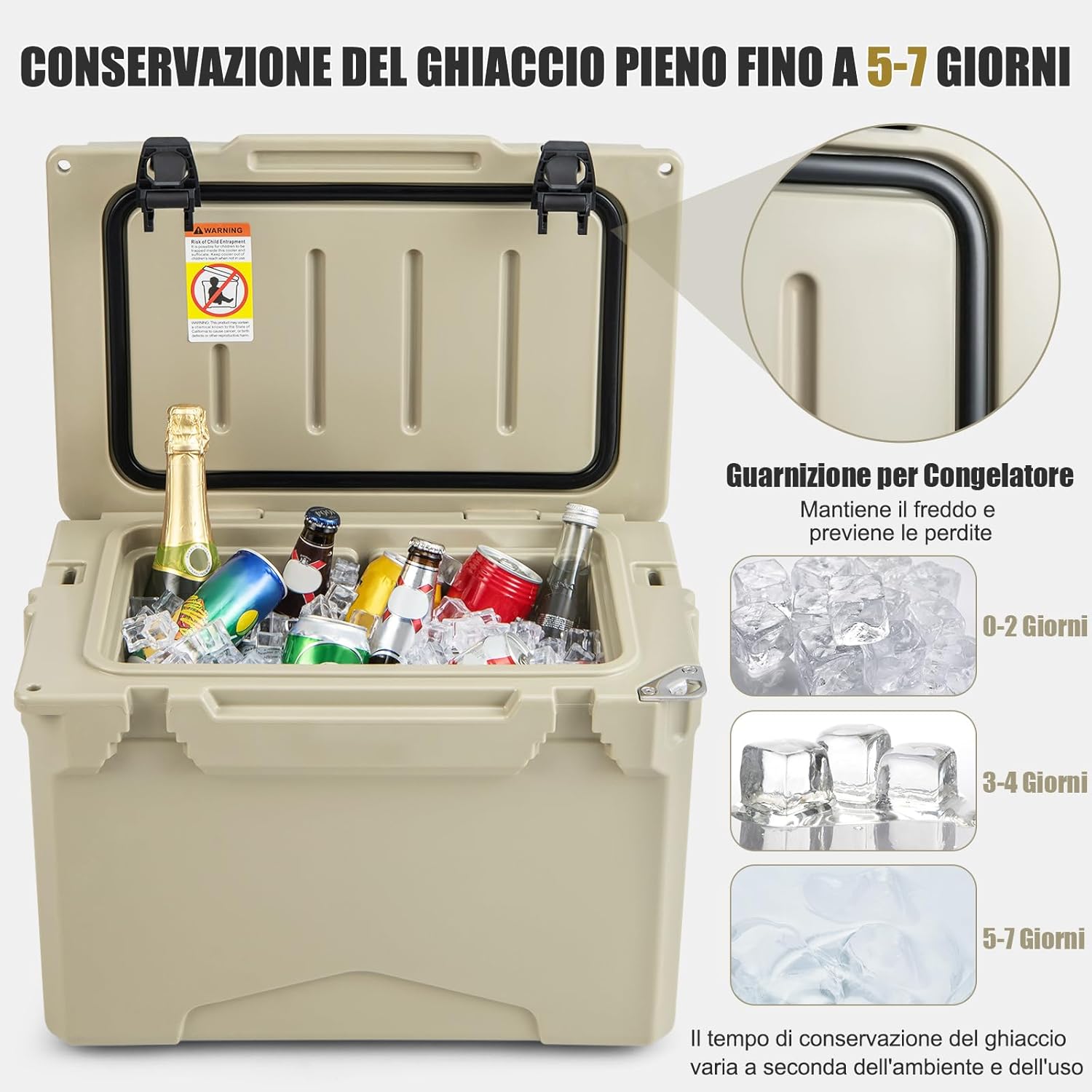 Frigorifero Portatile da 21 Litri, Frigorifero da Campeggio con Portabicchieri Integrati, Regolo e Apribottiglie, Freddo Fino 5-7 Giorni, per Barbecue, Campeggio, Picnic, Pesca