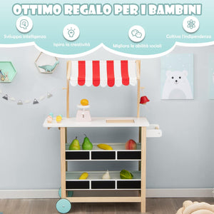 Carretto dei Gelati in Legno per Bambini, con 6 Gelati Giocattolo, Bilancia a Forma di A, Campanello Funzionante, Gelateria per Bambini + 3 Anni, 79 x 29 x 100 cm (Rosso)