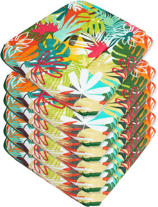 Set 6 Cuscini Sedia Cotone Con Alette Lavabili Morbidi Universali Coprisedia Moderno Palme Colorate