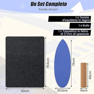 Balance Board in Legno, Tavola di Equilibrio con Rullo e Tappetino per Allenamento Skateboard Hockey Snowboard Surfing, Attrezzi 3 in 1 per Esercizi Equilibrio e Tonificazione Core