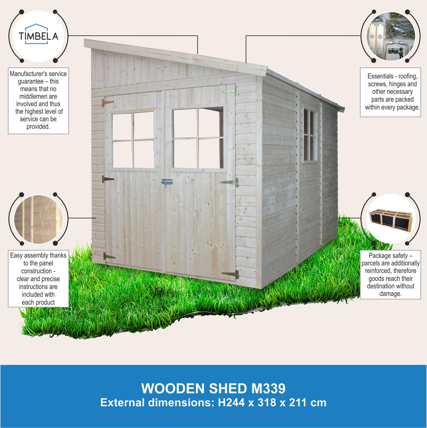 Casa da giardino in legno (senza parete laterale) - 6 m² - TIMBELA M339