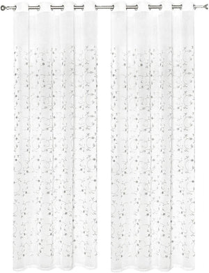 Tende Finestre Porta Interno 140x280 cm Coppia 2 Pz Semitrasparente Fiori Grigio